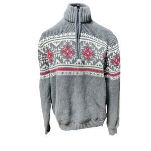 IZOD Men Gray Fair Isle Half Zip Mock Neck Sweater‎ Knit Size LG